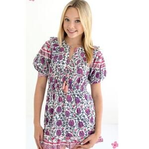 Bell by Alicia Bell Tassel Tie Block Print Mini Dress Girls Multicolor Size 12